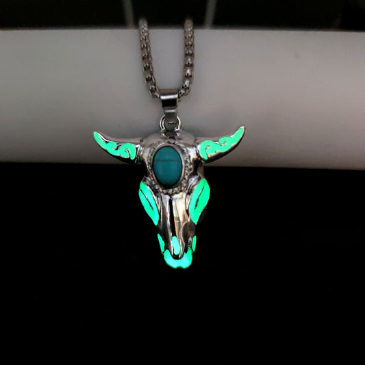 Bull Skull Opal Glowing Pendant