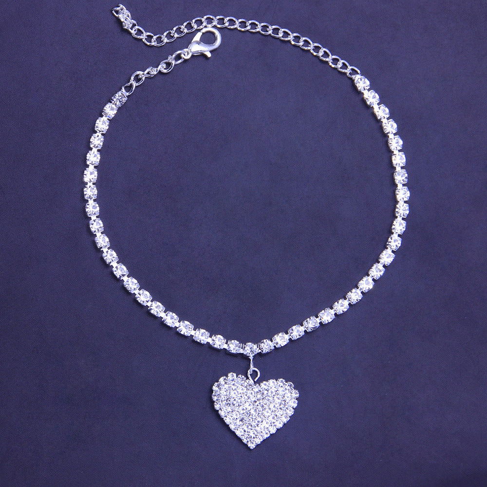 Diamond Studded Heart Anklet
